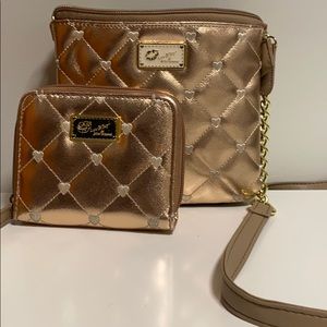 Betsey Johnson crossbody and wallet Rose gold